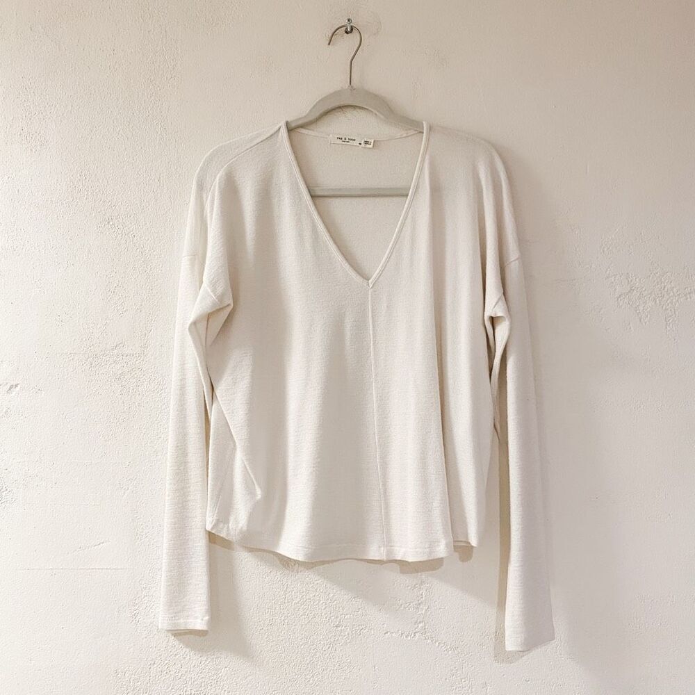 Rag & Bone V Neck Sweater in White Small